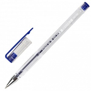 Ручка гелевая STAFF Basic GP-789, СИНЯЯ, корпус прозрачный, хром. детали, узел 0,5 мм, 142788