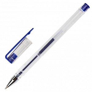 Ручка гелевая STAFF Basic GP-789, СИНЯЯ, корпус прозрачный, хром. детали, узел 0,5 мм, 142788