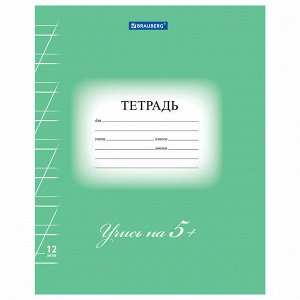 Тетрадь 12 листов. BRAUBERG ЭКО "5-КА", косая линия, обложка плотная мелованная бумага, ЗЕЛЕНАЯ, 104762