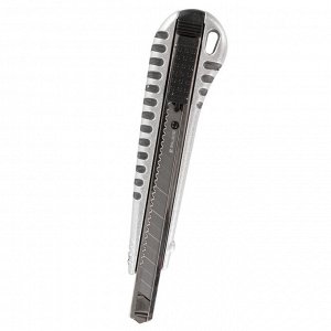 Нож канцелярский 9 мм BRAUBERG "Metallic", метал. корпус (рифленый), автофиксатор, блистер, 236971