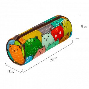 Пенал-тубус BRAUBERG, с эффектом Soft Touch, мягкий, Cats, 22х8 см, 229008