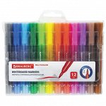 Маркеры стираемые для белой доски НАБОР 12 ЦВЕТОВ, BRAUBERG &quot;MULTICOLOR&quot;, 3 мм, 152121