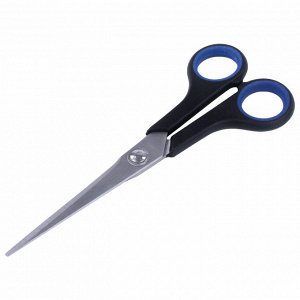 Ножницы BRAUBERG "Soft Grip", 165 мм, черно-синие, резиновые вставки, 3-х сторонняя заточка, 230761