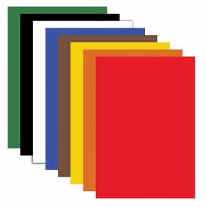 Картон цветной А4 немелованный,  8л. 8цв., ПИФАГОР, 200х283мм, 127050