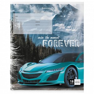 Тетрадь 18 листов, КЛЕТКА, BRAUBERG, обложка картон, SPORTS CAR , 106479
