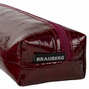 Пенал - косметичка BRAUBERG, "крокодиловая кожа", 20х6х4см, Ultra maroon, 270849