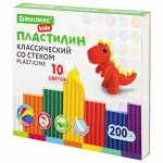 Пластилин классический BRAUBERG KIDS, 10 цветов, 200 г, СО СТЕКОМ, 106504