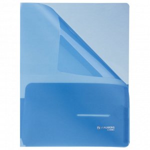 Папка-уголок 2 кармана BRAUBERG, синяя, 0,18мм, 224883