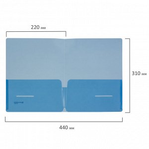 Папка-уголок 2 кармана BRAUBERG, синяя, 0,18мм, 224883