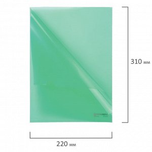 Папка-уголок жесткая BRAUBERG зеленая 0,15мм, 221639