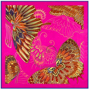Женский шелковый платок, принт "бабочки из перьев", цвет малиновый