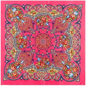 Женский шелковый платок, принт "расписные узоры", цвет малиновый
