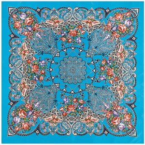 Женский шелковый платок, принт "расписные узоры", цвет голубой