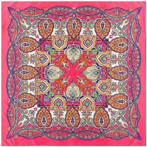 Женский шелковый платок,  принт "расписные узоры", цвет малиновый