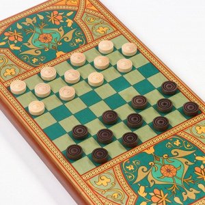 Нарды "Персидские", деревянная доска 60 х 60 см, фишка d=2.7 см, с полем для игры в шашки