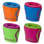 Точилка BRAUBERG &quot;Mix Dual&quot;, 2 отверстия, с контейнером, пластиковая, корпус ассорти, 228449