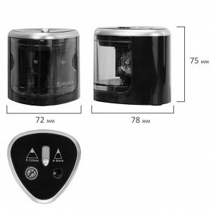 Точилка электрическая BRAUBERG DUAL (для 2 диаметров карандашей!), 4 батарейки АА, черная, 270581