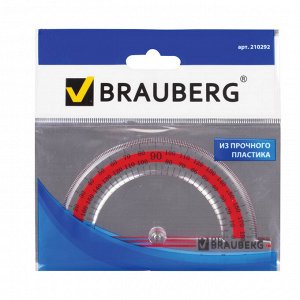 Транспортир 10 см, 180 градусов, пластик, BRAUBERG "Сrystal", прозрач. с выдел.шкалой, подвес,210292