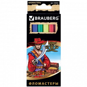 Фломастеры BRAUBERG "Корсары", 6 цв., вент.колп, карт.упак. с зол. тиснением, 150563
