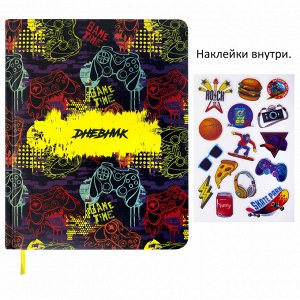 Дневник 1-11 класс 48 листов, кожзам (твердая с поролоном), печать, наклейки, BRAUBERG, Game Time, 106191