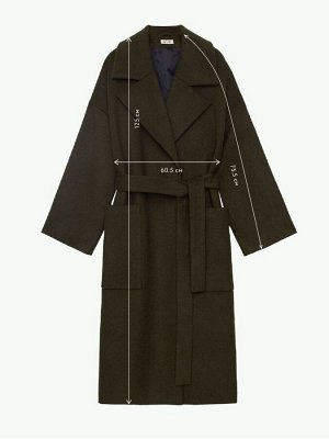 Пальто с объемными карманами и поясом, хаки