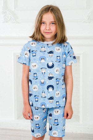Пижама детская из футболки и бридж из кулирки Кошки