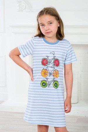 Ночная сорочка детская из кулирки с коротким рукавом Fruits&bikes голубой