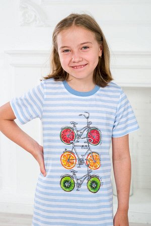 Ночная сорочка детская из кулирки с коротким рукавом Fruits&bikes голубой