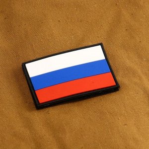 Нашивка-шеврон "Флаг России" с липучкой, черный кант, ПВХ, 6 х 4 см