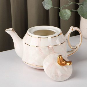 Набор керамический чайный «Мрамор», 6 предметов: чайник 800 мл, 4 кружки 170 мл, поднос 31x21x2,5 см, цвет розовый