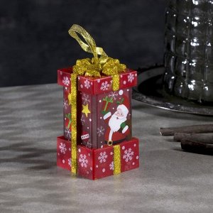Светодиодная фигура «Красный подарок с Дедом Морозом» 6.3 x 11.5 x 6.3 см, пластик, батарейки АААх3 (не в комплекте), эффект пламени