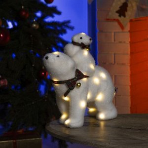 Светодиодная фигура «Медведица и медвежонок» 27 ? 26 ? 12 см, флок, батарейки ААх2 (не в комплекте), свечение тёплое белое