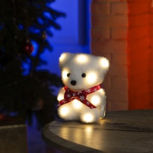 Светодиодная фигура «Медвежонок в бабочке» 9 x 12 x 8 см, флок, батарейки CR2032х2 (не в комплекте), свечение тёплое белое