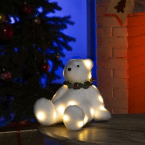 Светодиодная фигура «Мишка» 16x17x20 см, флок, батарейки CR2032x2 (не в комплекте), свечение тёплое белое
