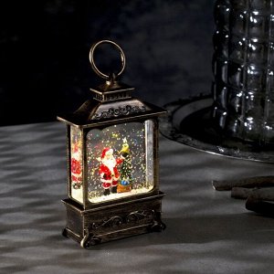 Светодиодная фигура «Фонарь с ёлкой и Дедом Морозом» 7.6 x 13.5 x 3.2 см, пластик, блёстки, батарейки AG13х3, свечение тёплое белое