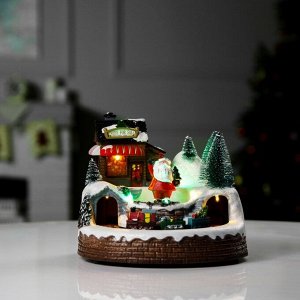 Светодиодная фигура «Поезд и Дед Мороз» 20x20x16 см, полистоун, батарейки ААх3 (не в комплекте), USB, свечение тёплое белое
