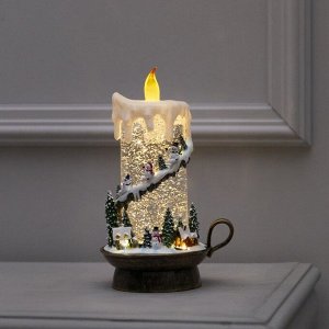 Светодиодная свеча со снеговиками, 14 x 23 x 12 см, пластик, батарейки ААх3 (не в комплекте), USB, свечение тёплое белое