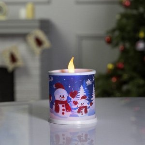 Светодиодная фигура «Свеча со снеговиками» 7.5 x 10 x 7.5 см, пластик, батарейки AG13х3 (в комплекте), свечение мульти