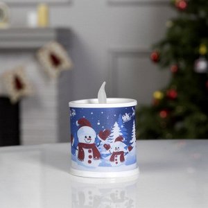Светодиодная фигура «Свеча со снеговиками» 7.5 x 10 x 7.5 см, пластик, батарейки AG13х3, свечение мульти
