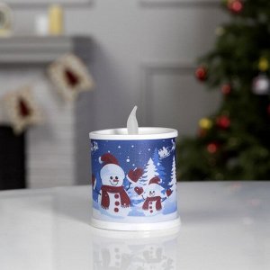 Светодиодная фигура «Свеча со снеговиками» 7.5 x 10 x 7.5 см, пластик, батарейки AG13х3 (в комплекте), свечение мульти
