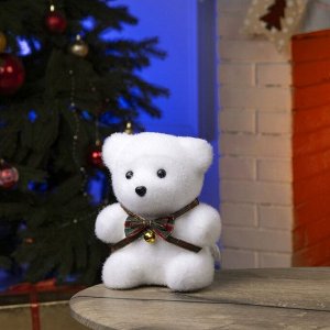 Светодиодная фигура «Медведь с бантиком» 12x20x7 см, флок, батарейки CR2032x2 (не в комплекте), свечение тёплое белое