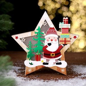 Новогодний декор с подсветкой «Дед Мороз с подарками» 16,5 ? 2,5 ? 16,5 см