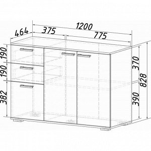 Комод Стандарт-3 1200х460х828 венге/лоредо