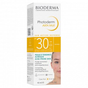 Биодерма Солнцезащитная матирующая эмульсия AKN SPF 30, 40 мл (Bioderma, Photoderm)