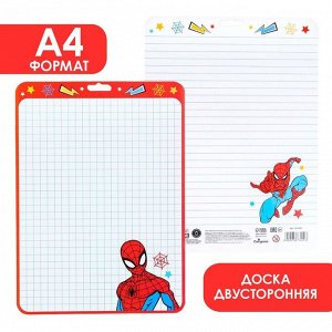 MARVEL Доска маркерная A4 двусторонняя: клетка/линейка Д4, Человек-паук