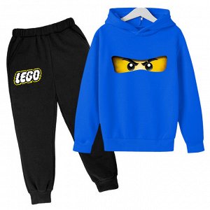 Детский комплект ( Худи, принт "Лего", цвет голубой + брюки, принт "Лего" цвет черный)