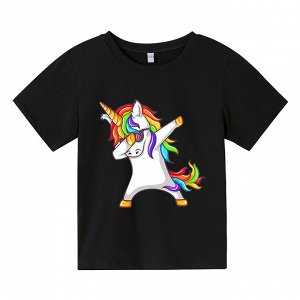 Детская футболка, принт "Единорог", цвет черный