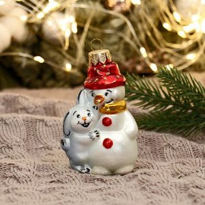 Ёлочное украшение "Снеговик с зайцем"