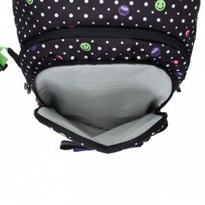 Рюкзак школьный Kite Smile, 42 х 29 х 20 см, наполнение: мешок, пенал, эргономичная спинка, чёрный/фиолетовый