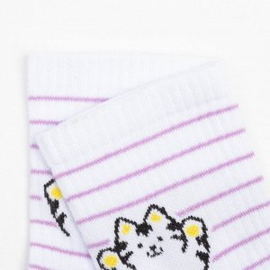 Носки детские, цвет белый/принт котик, размер 16